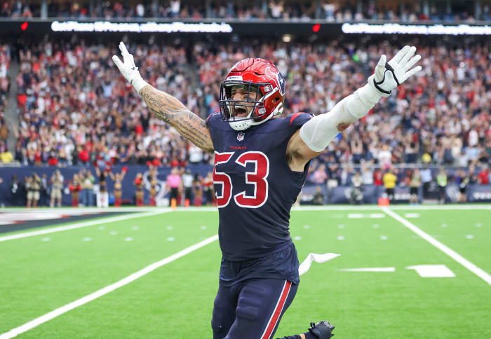 Texans linebacker Blake Cashman (53) reacts after a play during the fourth quarter against the Arizona Cardinals at NRG Stadium.